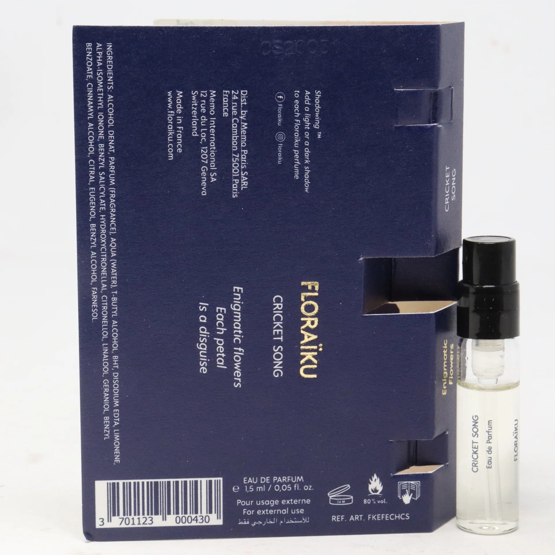 عينة عطر رسمية من عطر Floraiku Cricket Song 1.5 مل 0.05 أونصة سائلة. عينة عطر رسمية من عطر Floraiku Cricket Song 1.5 مل 0.05 أونصة سائلة.