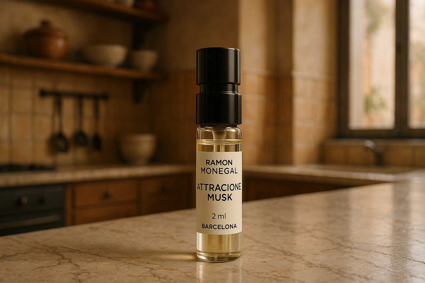عينة عطر رسمية من رامون مونيغال أتراكتون مسك، 2 مل، 0.06 أونصة سائلة، على الطراز الإيطالي، مطبخ الظل.