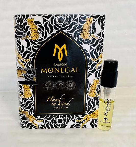 عينة عطر رامون مونيغال هاند إن هاند روز آند عود الرسمية، ٢ مل، ٠٫٠٦ أونصة سائلة.